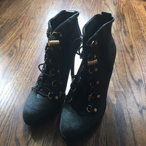 Sexy Black & Dark Grey Ankle Boots with Gold Accents - Never Worn!